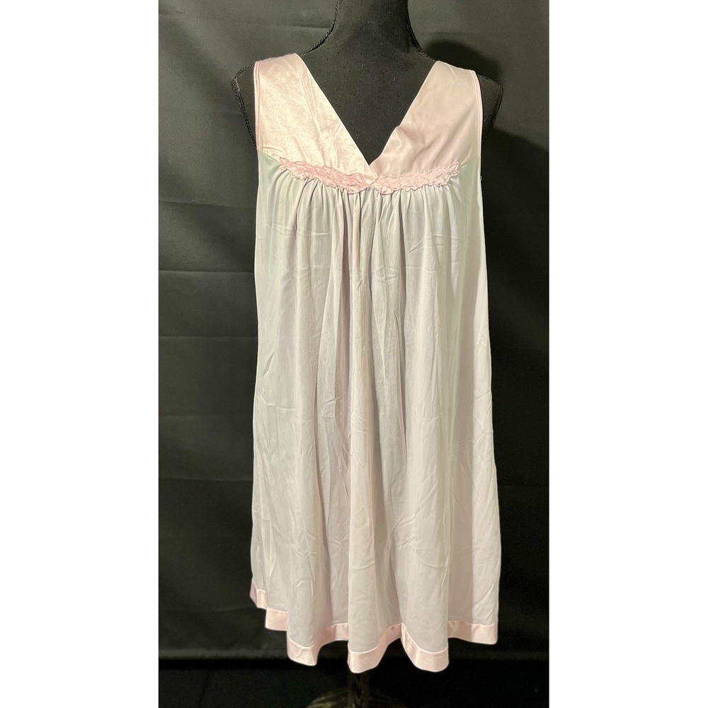Vanity Fair Nightgown Womens Medium Pink Satin Trim Sleeveless Style 30-107 - Picture 4 of 8